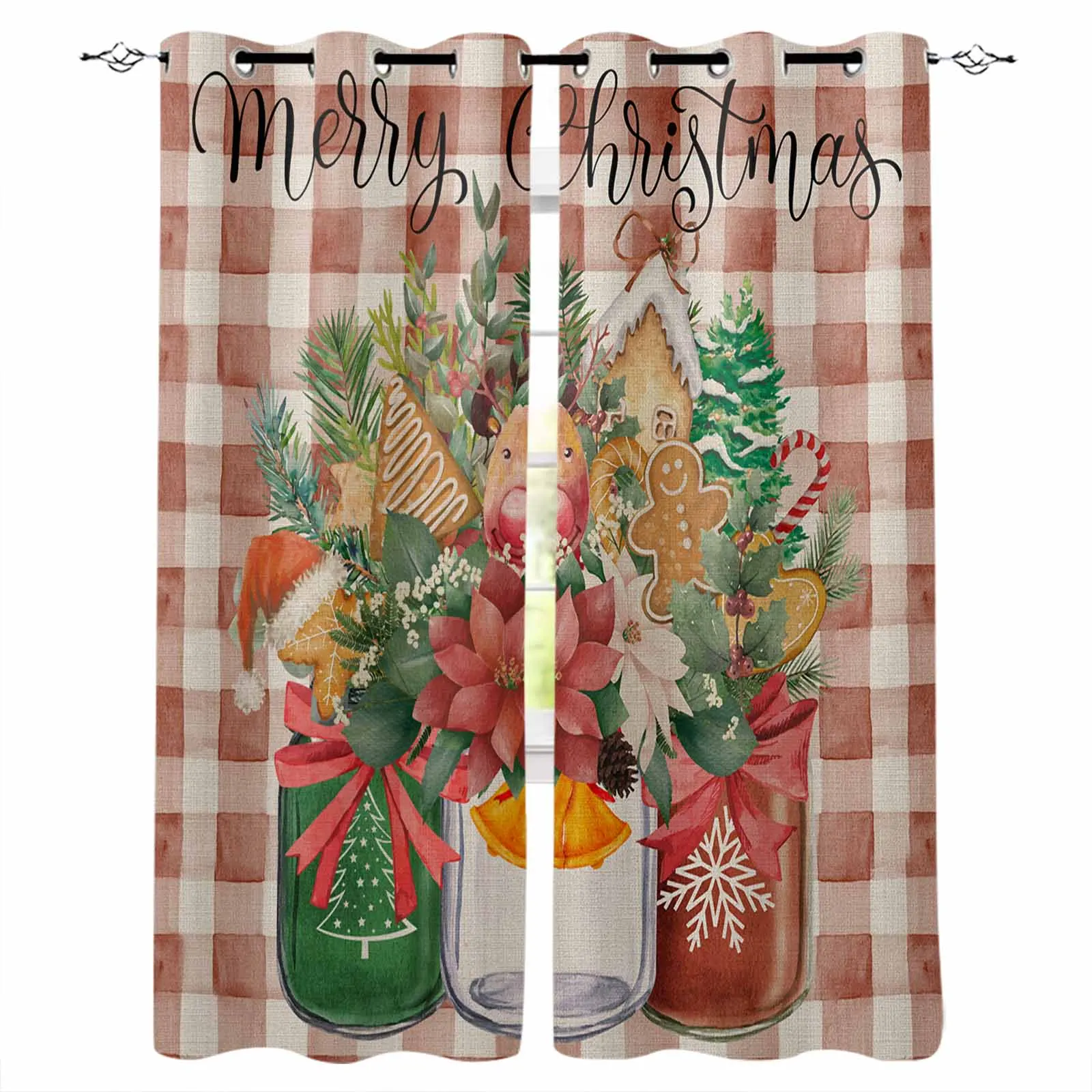 Christmas And Winter Pinecone Painting Curtains Large Window Window Curtains Curtain Lights Bathroom Bedroom Kitchen Decor