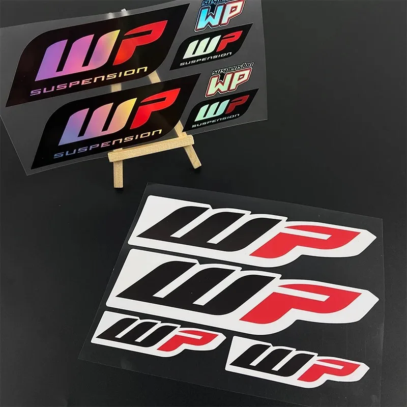 1SET Motorcycle Stickers Motocross Front Forks Wp for Shock Absorbers Cool Logo Suspension Durable Vinyl Decals Decoration