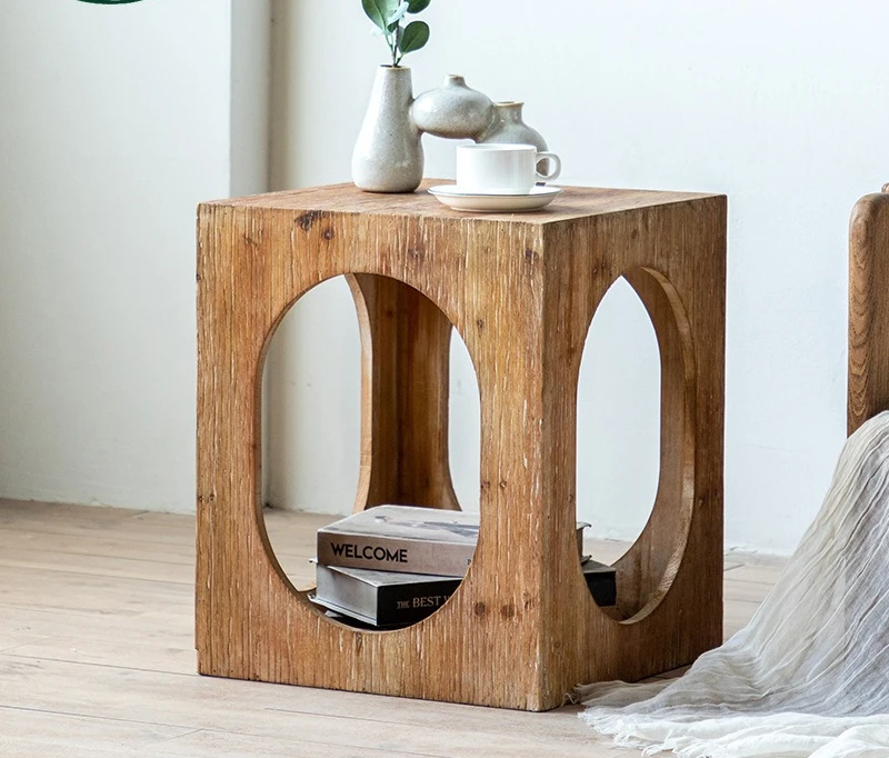 

American sofa edge few new Chinese retro old coffee table living room hollow small tea table cafe small coffee table corner tabl