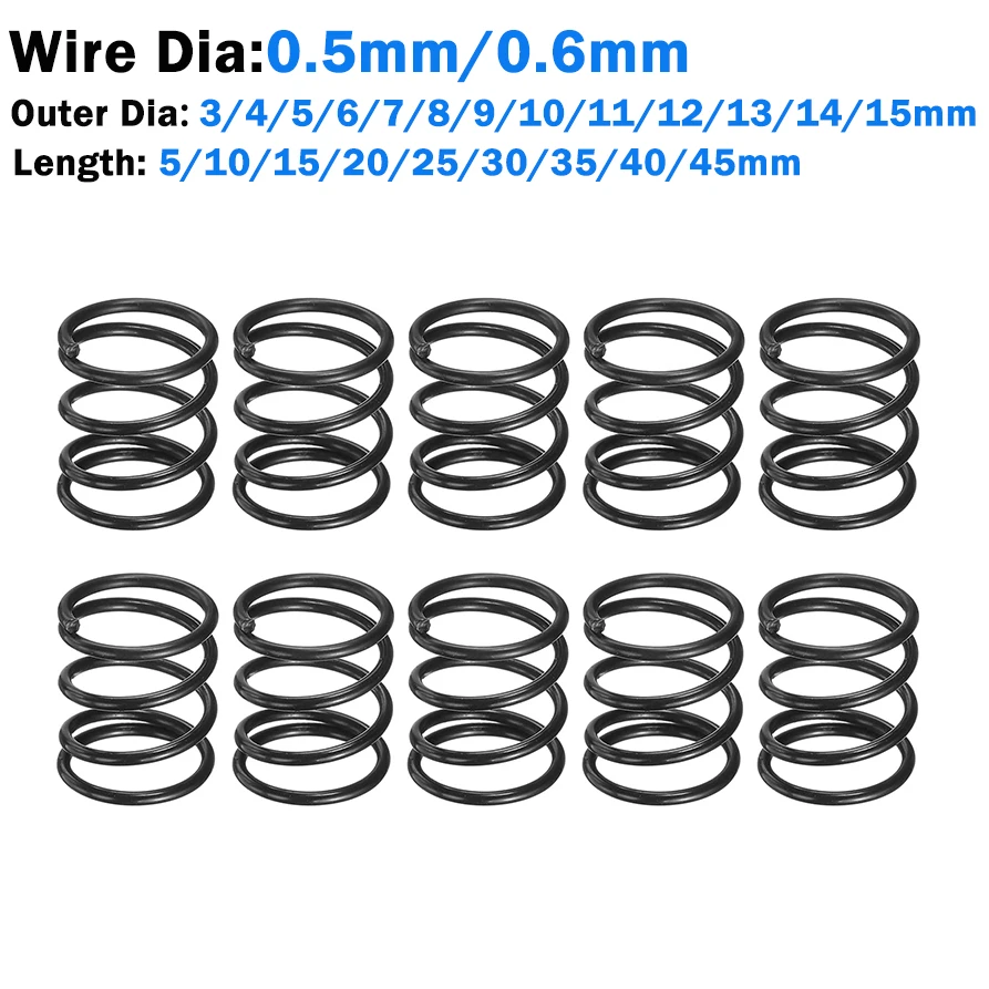 Spring Steel Pressure Spring Wire Dia 0.5mm 0.6mm Micro Small Compression Spring OD:3/4/5/6/7/8/9/10/11/12/13/14/15mm L:5-45mm