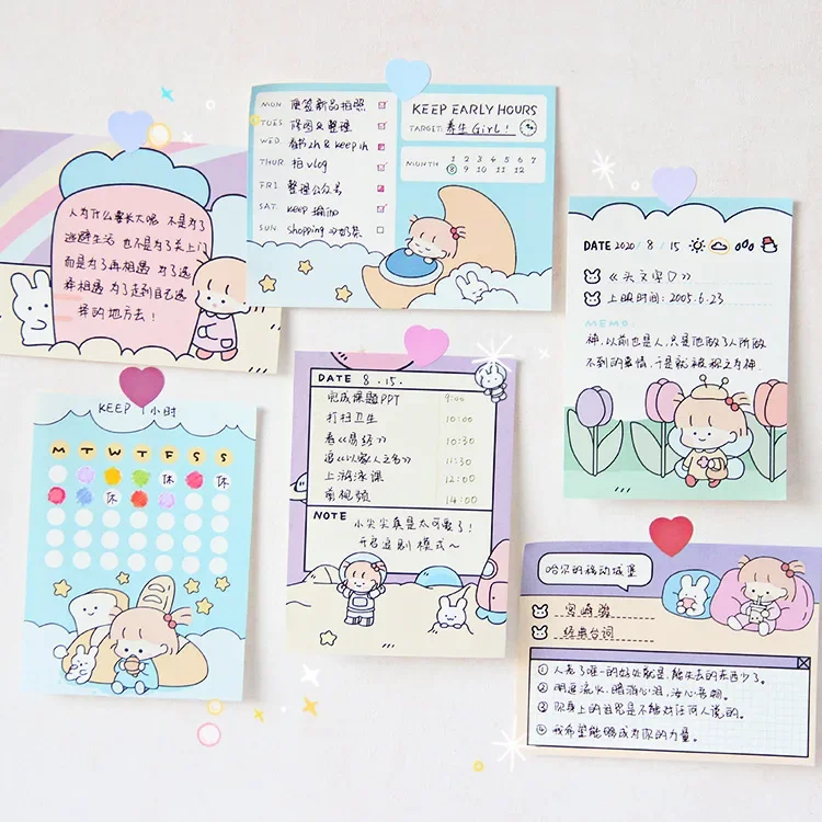 50PCS Bunny Girl Series Cute Student Notepad Study Note Planner Note Paper Kawaii Stationery Memo Pad