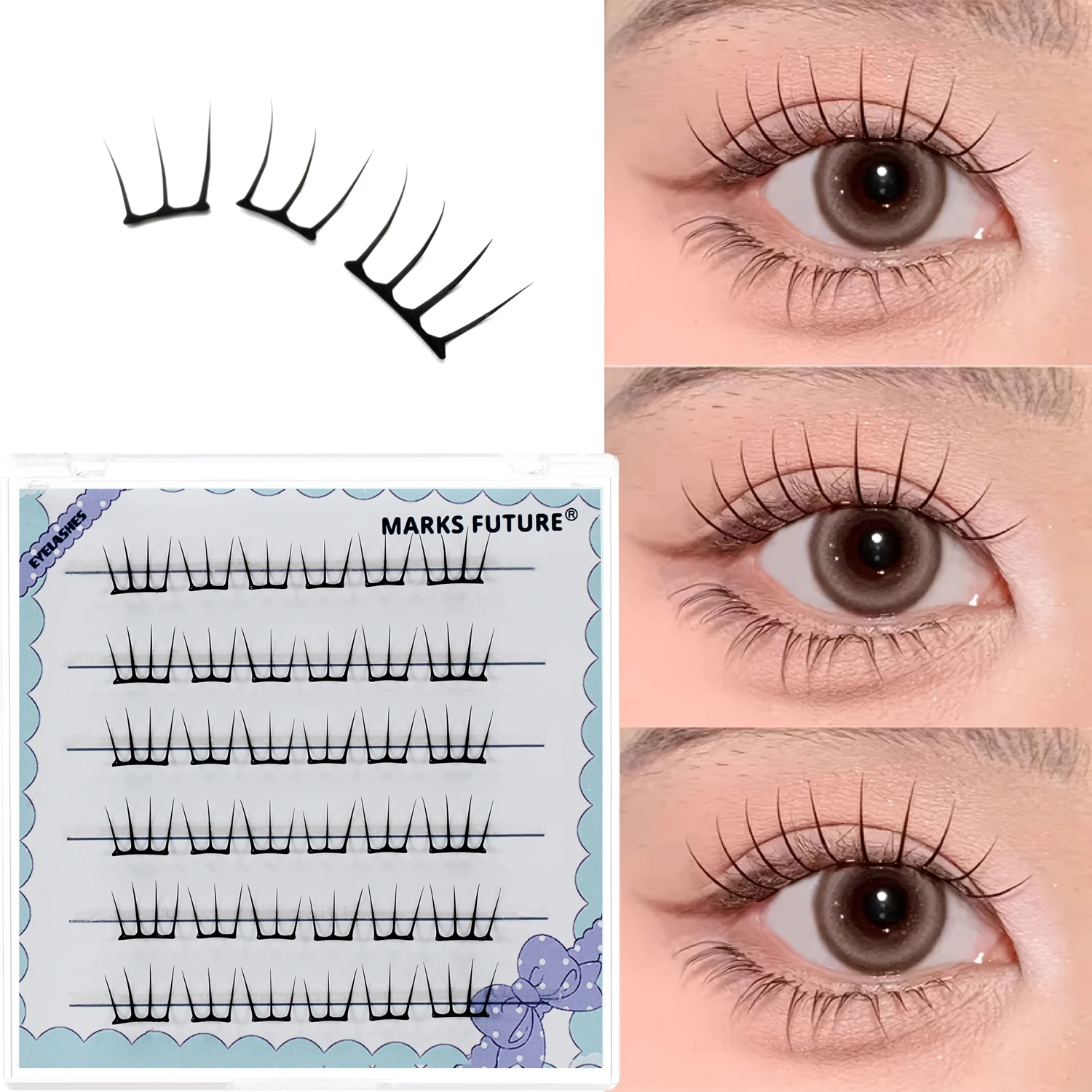 Korean-Style Female Idol Group No-Glue False Eyelashes, 36 Clusters, Single Cluster, No Need to Remove, Natural and Realistic C Curl, Daily Use, Segmented with Built-In Glue Strips, Lengthening Clusters, Realistic Eyelashes for Beginners