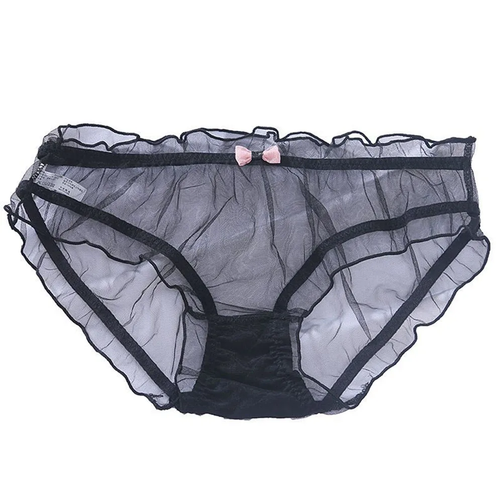 

Sexy Lingeries Women Lace Panties Low-Waist Thin Briefs See Through Underwear Soft Mesh Perspective Lotus Leaf Edge Underpants