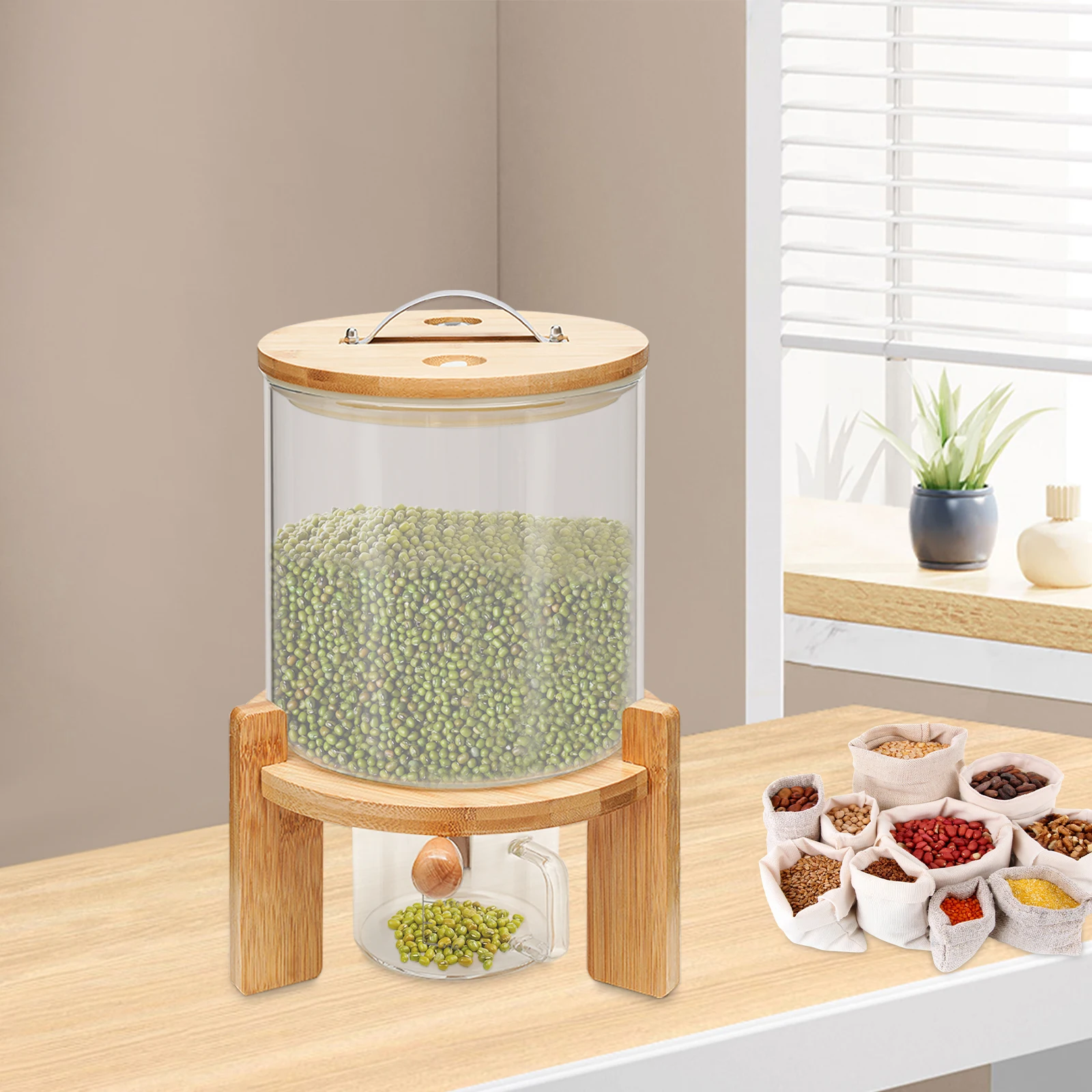 

5L Rice Dispenser Grain Container Cereal Storage Dry Food Glass Bottle w/ Valve