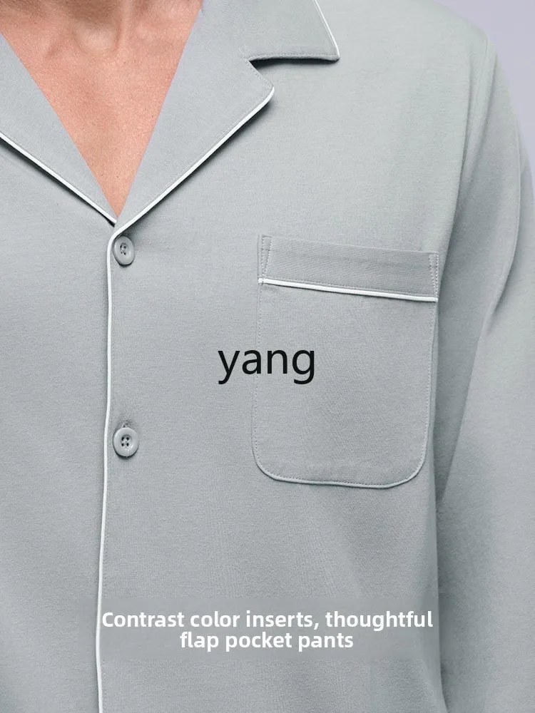 CX men's cotton pajamas lapel open placket long-sleeved trousers set comfortable home living clothes