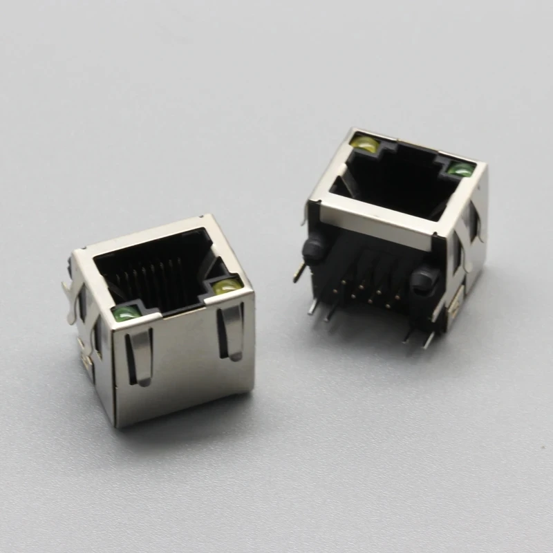 2PCS/Lot RJ45 8P8C socket steel shielded network female jack connector 90-degree LED and spring