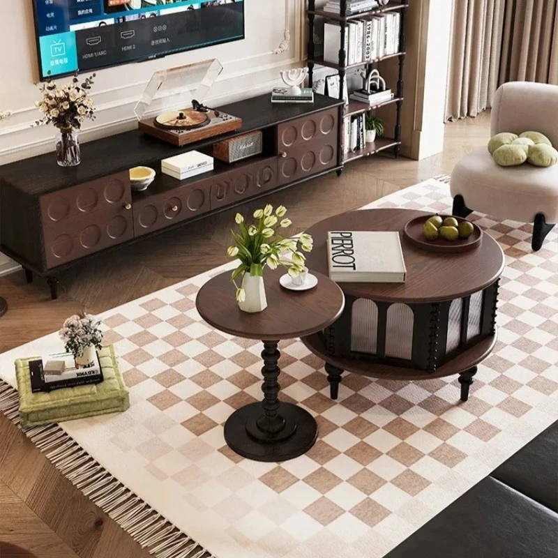 Móvel de TV retrô francês totalmente em madeira maciça preto