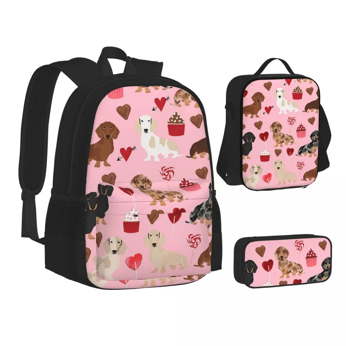

Dachshund Dog Backpacks Students Bookbag School Bags Kids Rucksack Lunch Bag Pen Bag Three-Piece Set
