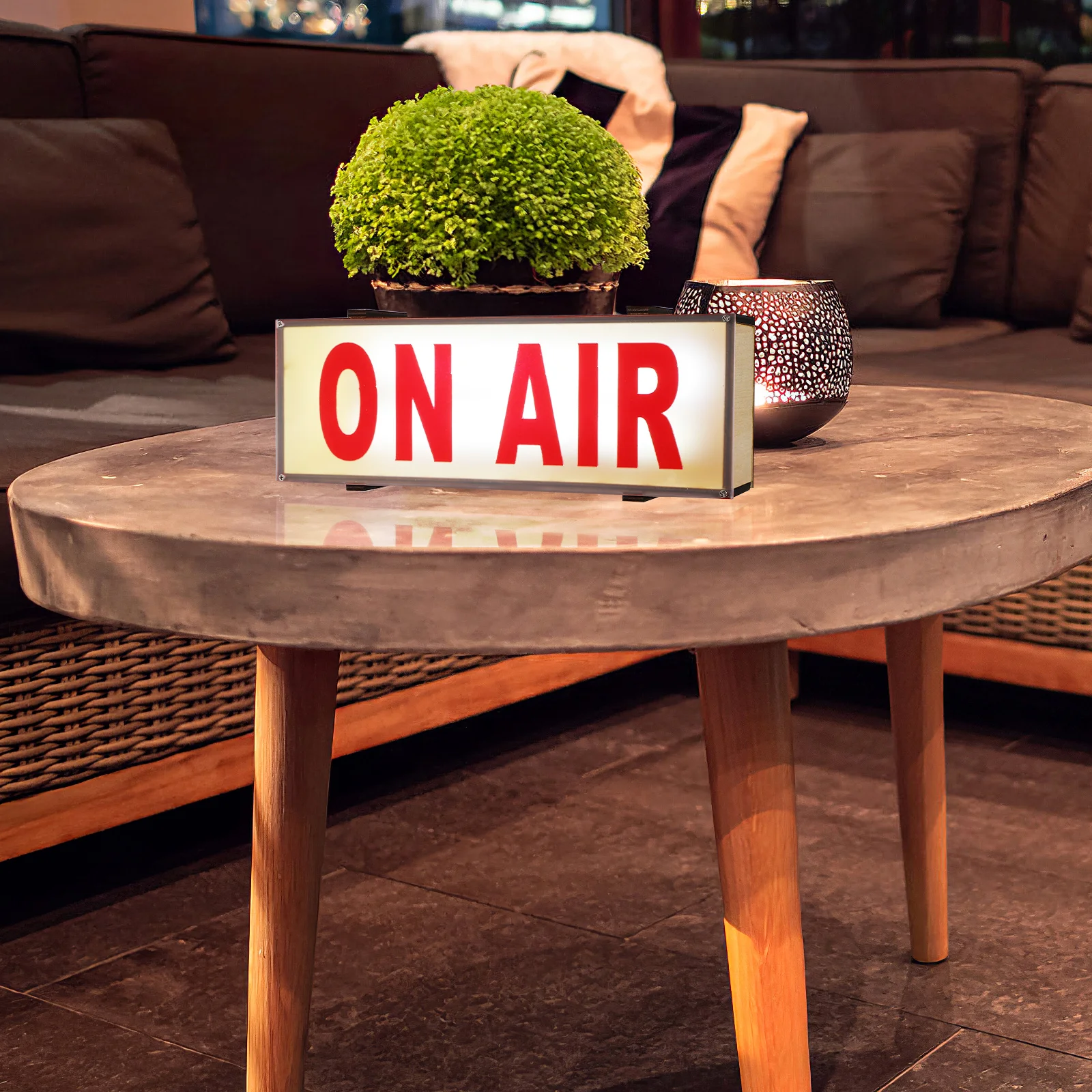 

Solid Wood LED Recording Light Warning Sign Home Office Desktop Ornament Decorative Light for Wall Background Bar