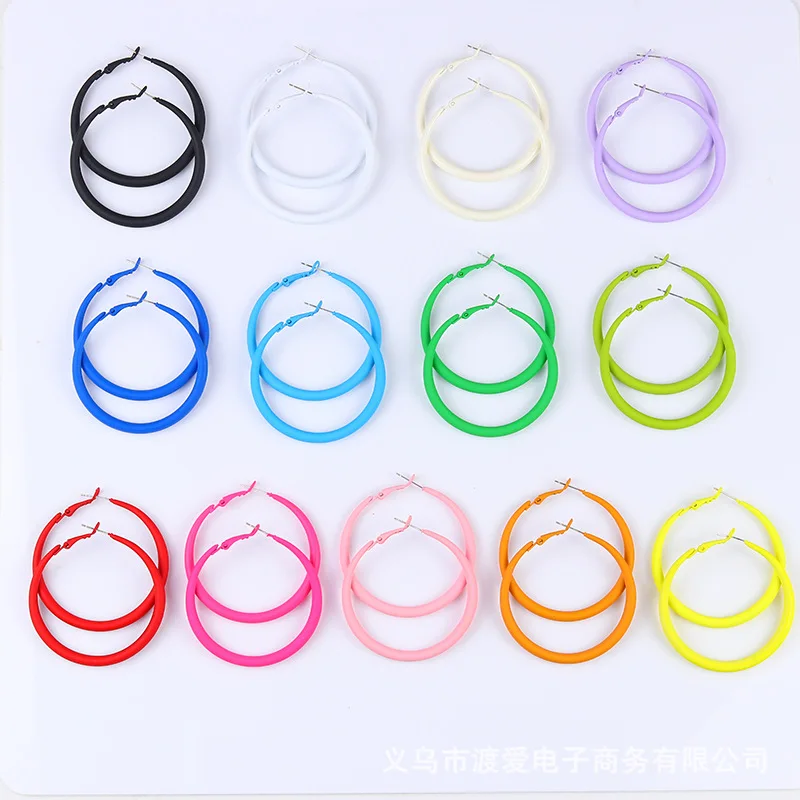 

300pairs/lot wholesale alloy colored paint minimalist geometric earrings, candy colored round exaggerated earrings, ear