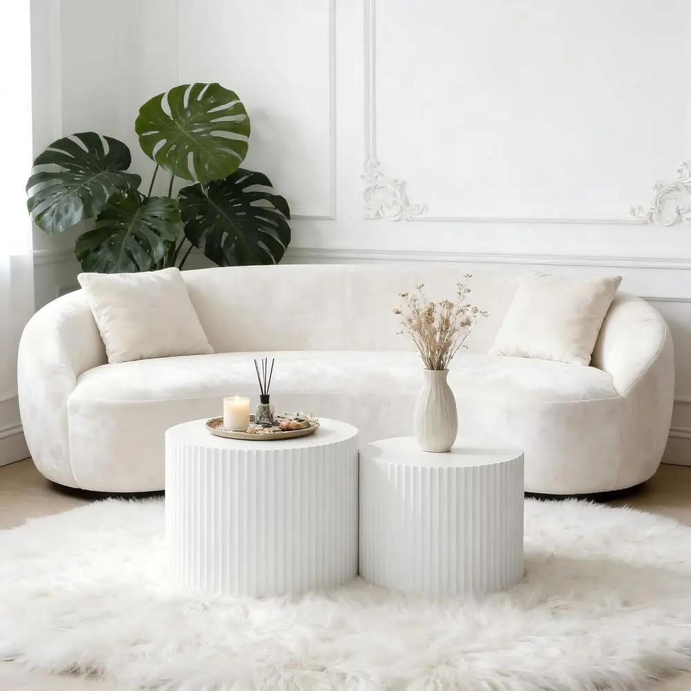 

2-Piece Nesting Coffee Table Set for Living Room, White Wooden Round Side Tables, Ideal for Bedroom or Balcony Lounge