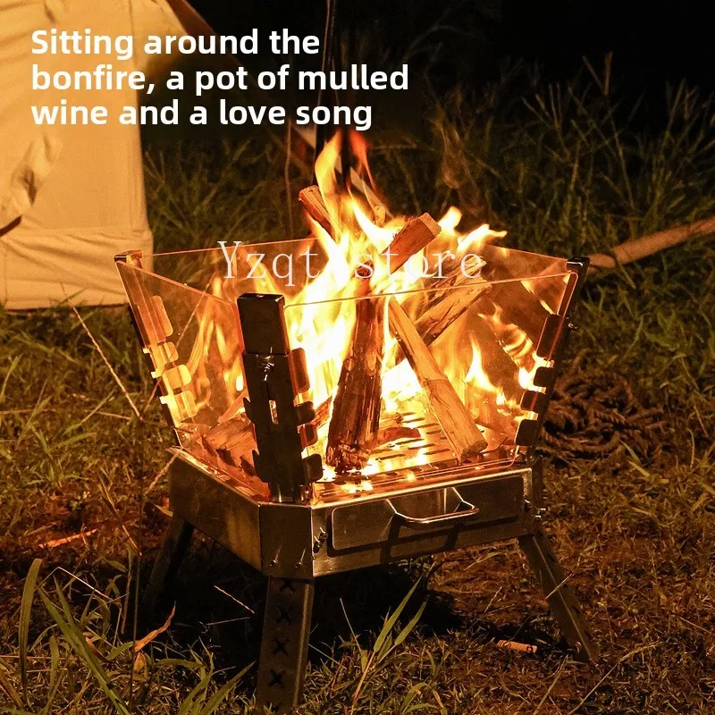 Incinerator Outdoor Camping Stainless Steel Firewood Stove Portable Folding Campfire Stand Glass-Ceramics