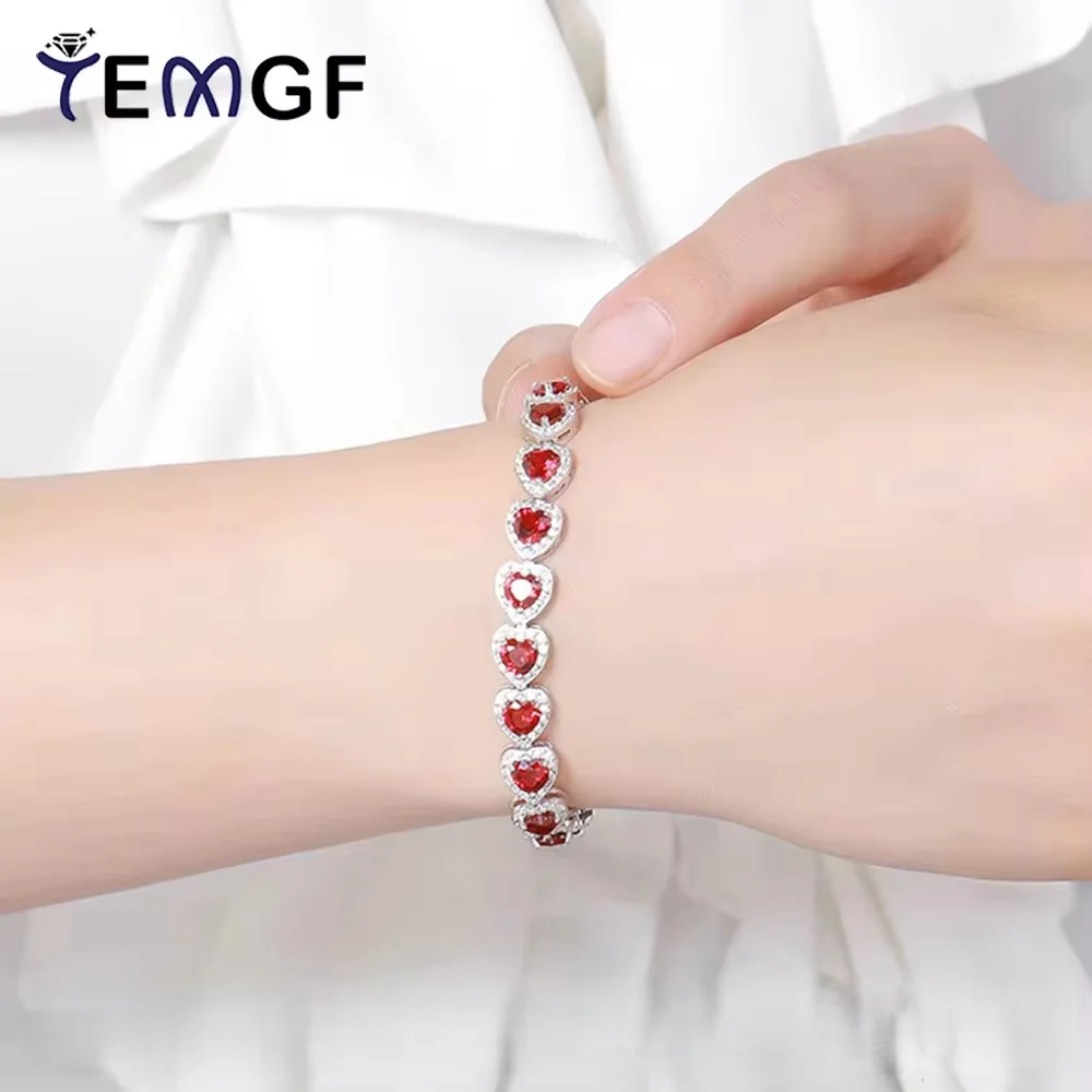 

TEMGF Trendy S925 Sterling Silver Full Ruby Bracelet for Women Gemstones Link Bracelets Party Fashion Fine Jewelry Couple Gifts