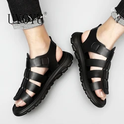 Designer Men's Sandals Summer Roman Korean British Sandals Outdoor for Men Casual Beach Male Shoes Boots Genuine Leather 2022
