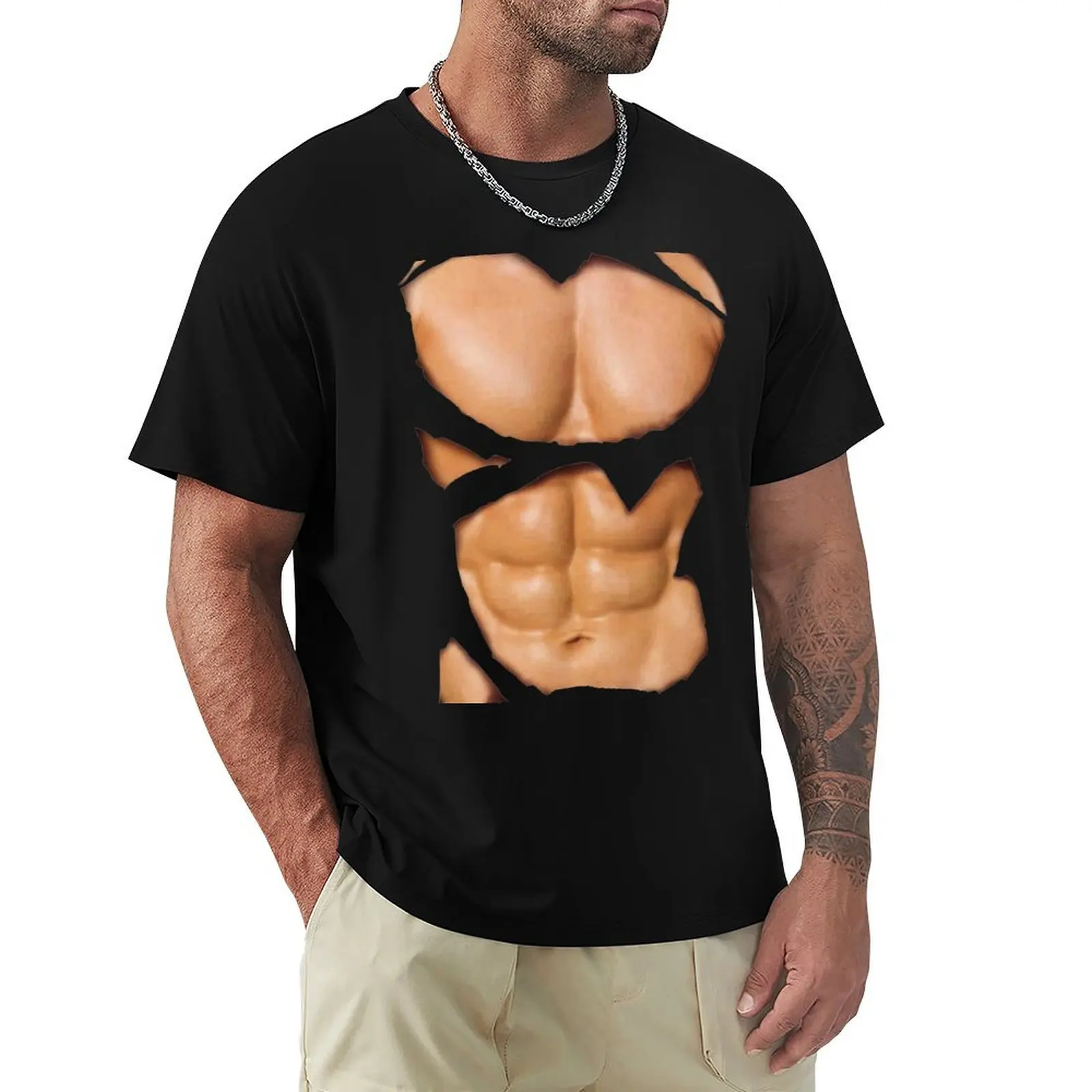 Fake Male Torso T-Shirt Graphic Print Short Sleeve T-Shirt