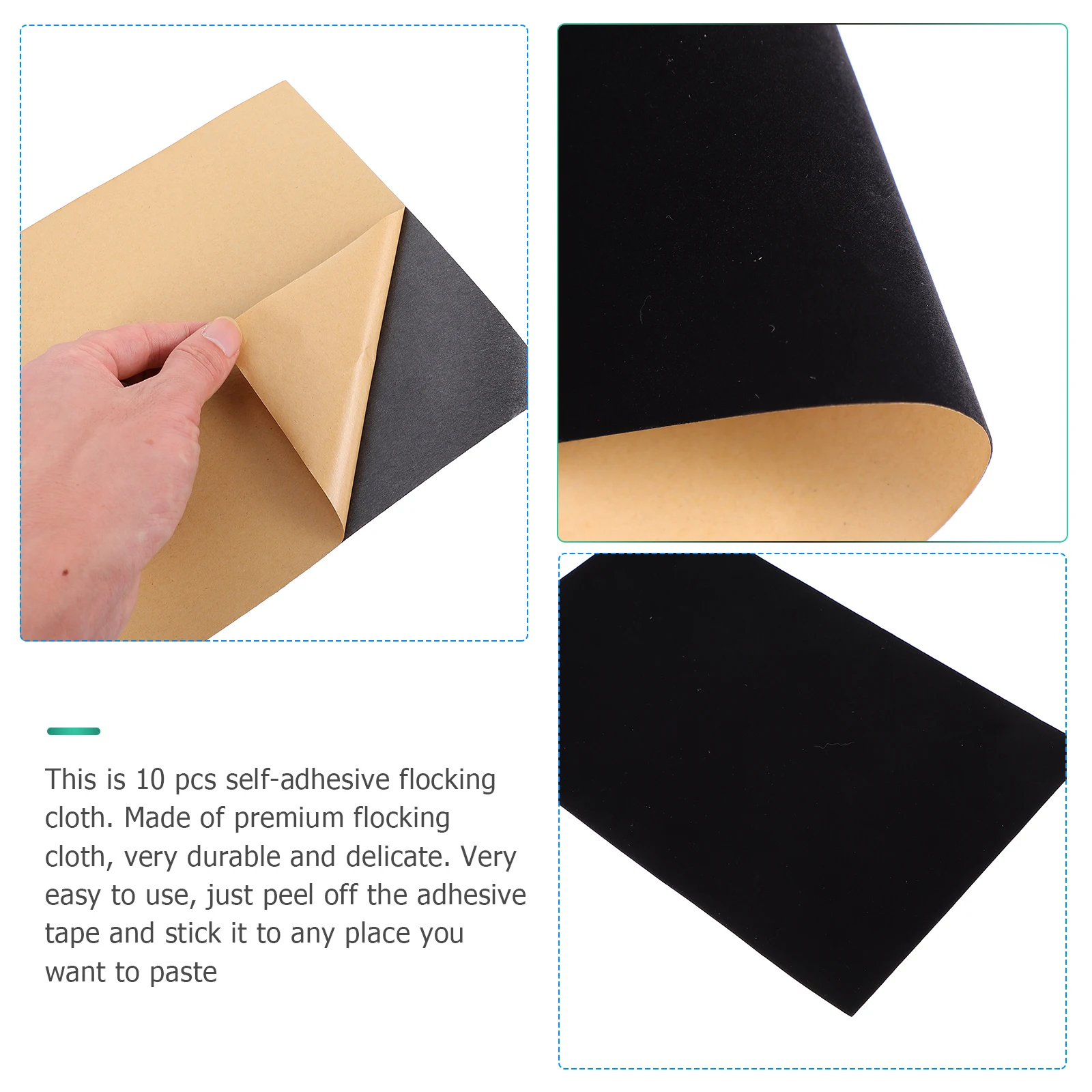 

10pcs Flocking Cloth Liner For Jewelry Box Self Adhesive Sticky Sheets Furniture Protector Pads Display Counter Cloth Black