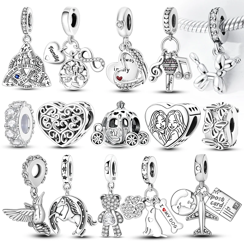 925 Sterling Silver Charms Beads Pendant Love Heart Eternal Life Tree Poodle Bear Charms Fit Original Bracelet DIY Jewelry Gift