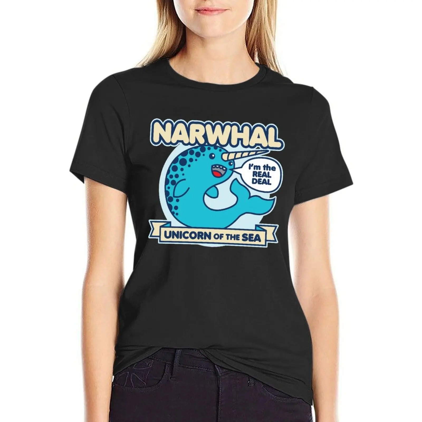 Narwhal T-Shirt tees plus size tops summer blouses woman 2024