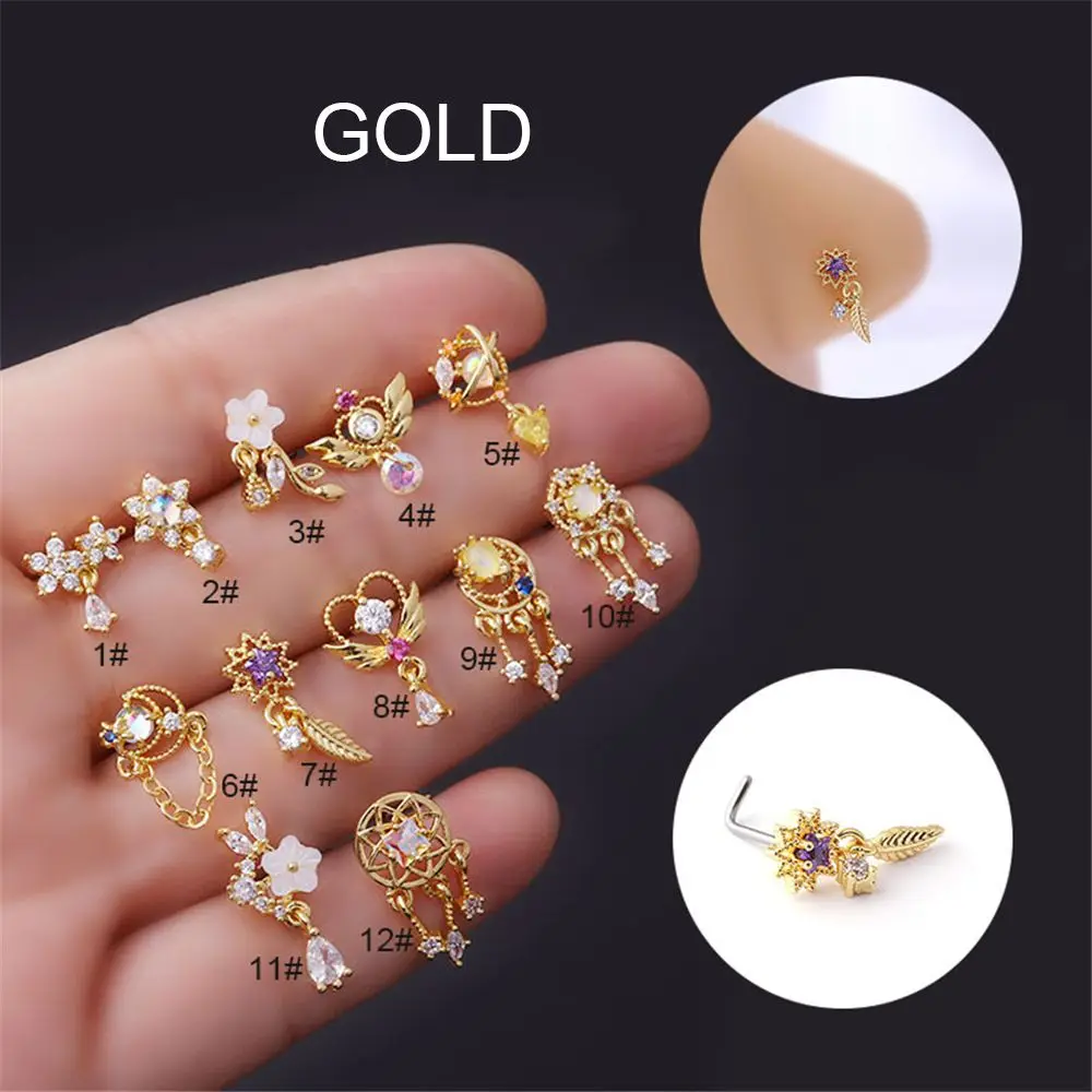 Fashion Men Women Colorful Jewelry Nose Nails Nose Rings Body Piercing L Dangle Nose Studs