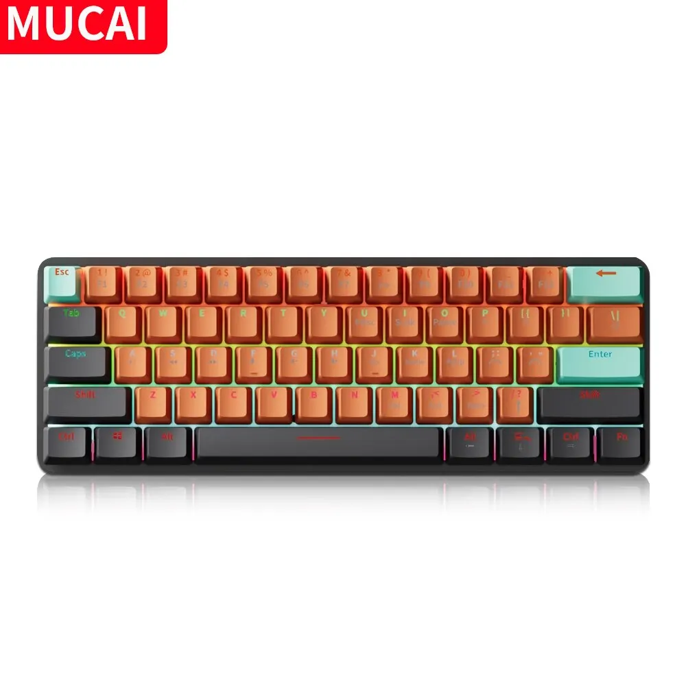 MUCAI 61 Key USB Wired Mechanical Keyboard LED Backlit Axis Gaming Mechanical Keyboard  Red Switches For Desktop