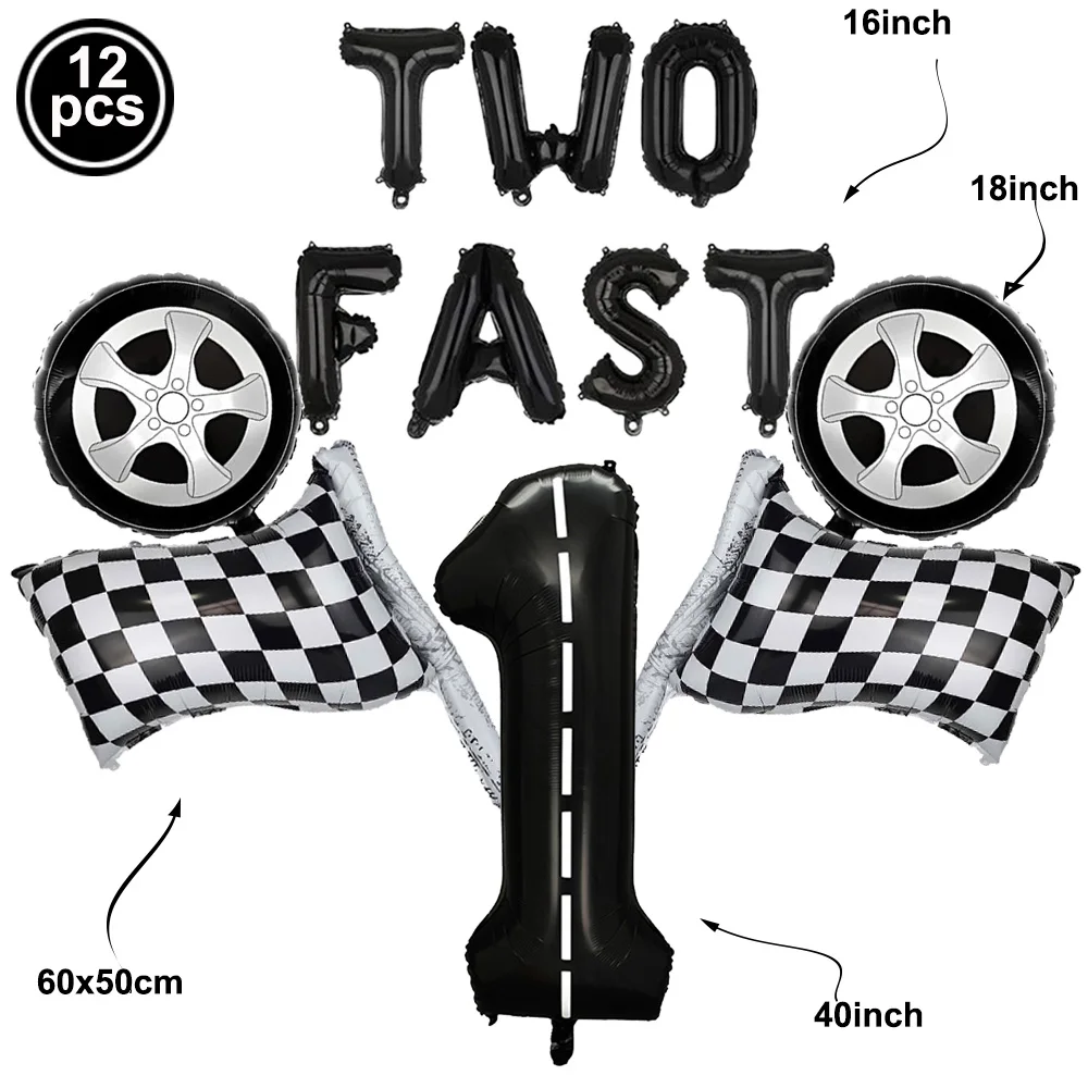 Two Fast 2 Number Balloon 40inch Racetrack Number Ballon Boys Two Fast 1-9nd Birthday Wheels Race Car Theme Party Decor Supplies