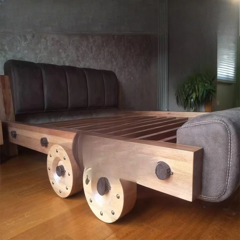 

Nordic denim solid wood bed art, home style