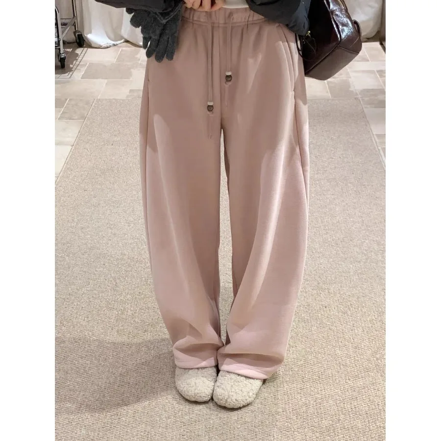 Laid-ba Sle ハイウエスト Dstring ワイドレッグスウェットパンツ女性ルーズ痩身カジュアルパンツロングブレードパンツ綿ウール生地