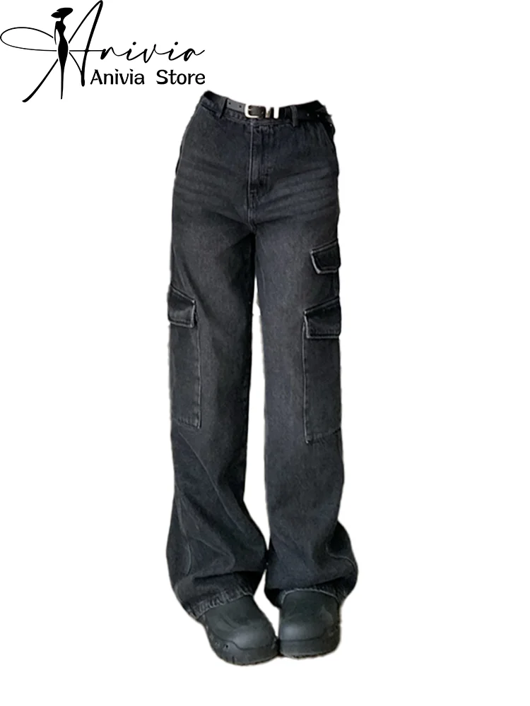 

Женские черные готические джинсы Y2k, мешковатые эстетические винтажные ковбойские брюки, уличная одежда в стиле Харадзюку, джинсовые брюки 2000-х годов в стиле эмо, новинка 2023 г.