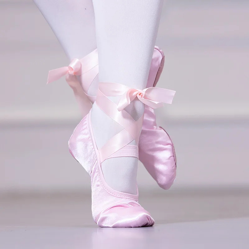 

Женские балетные туфли из атласной ткани с лентами, мягкая подошва, для тренировок, в форме кошачьей лапки, для танцев, этнические танцевальные туфли.
