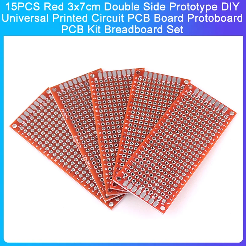 15PCS Red 3x7cm Double Side Prototype DIY Universal Printed Circuit PCB Board Protoboard PCB Kit Breadboard Set