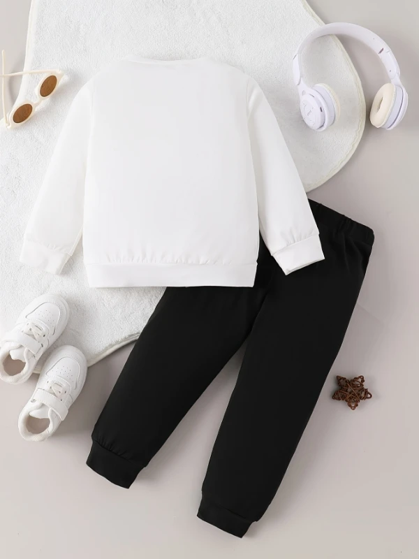 Toddler Girl 2-Piece Outfit | Bow Cat Print Long Sleeve Top + Black Pants | Spring Autumn Kids Clothing Set