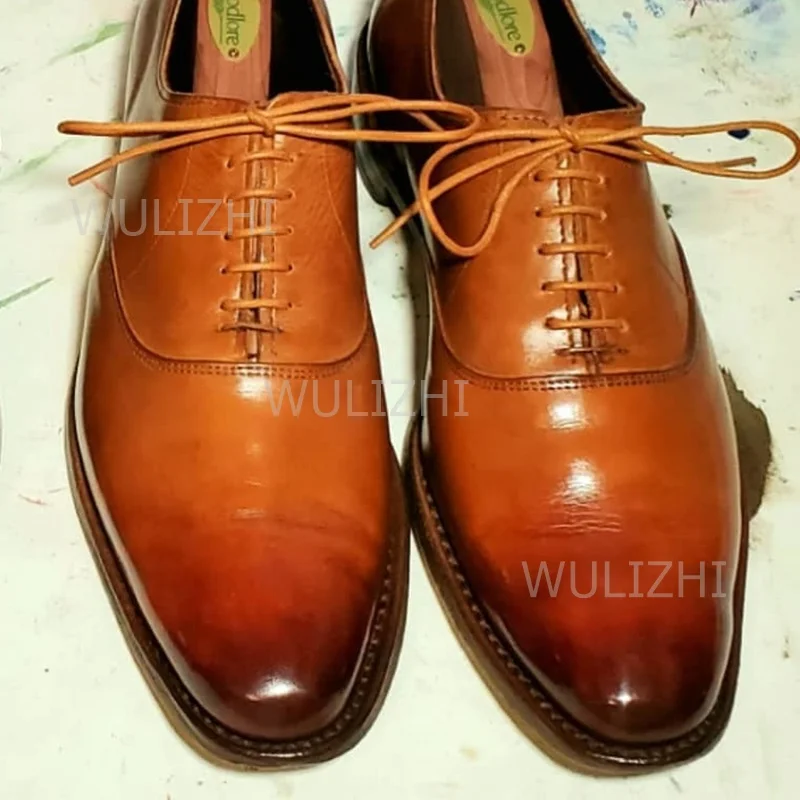 Caramel Brown Vintage Polished Lace Loafers Men Dark Gradient Flats Oxfords Summer Sporty Patchwork Lace-Up Luxury Wedding Shoes