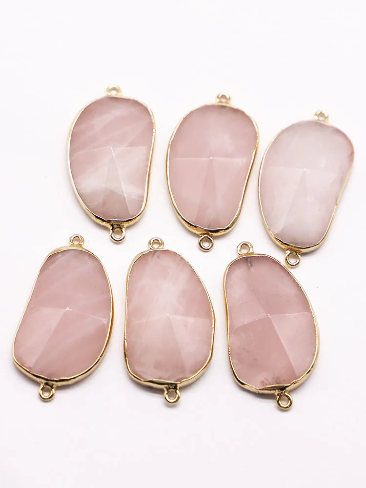 30*24MM Natural  Stone Rose Quartz Charms Connector Pendant Double Hole 6pcs for DIY Women Men Jewelry Bracelet Making Wholesale