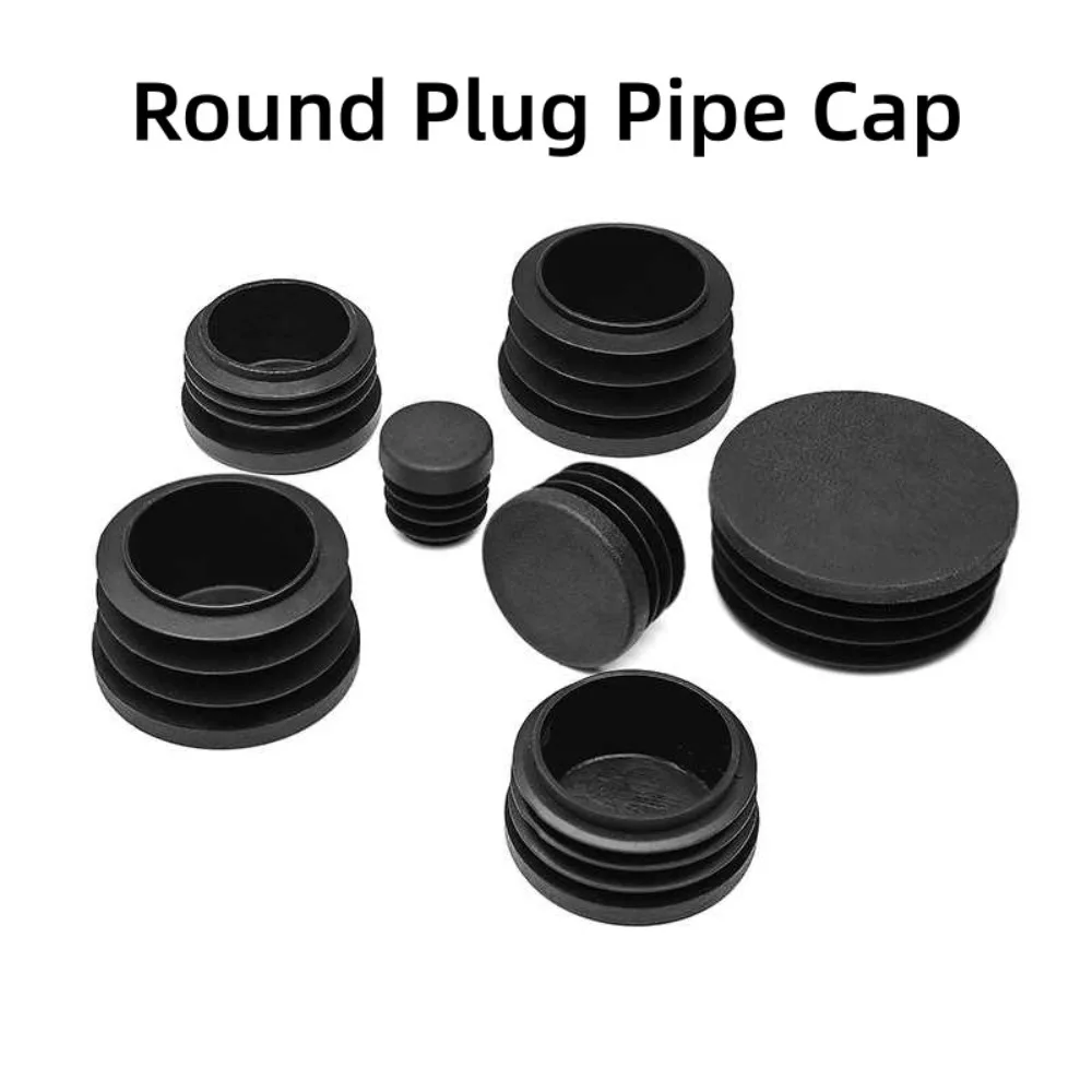 Black PE Plastic Round Pipe Plugs, Dia 10-100mm Furniture Foot Caps, Chair/Table Leg Protectors, Dustproof Tube Hole Covers