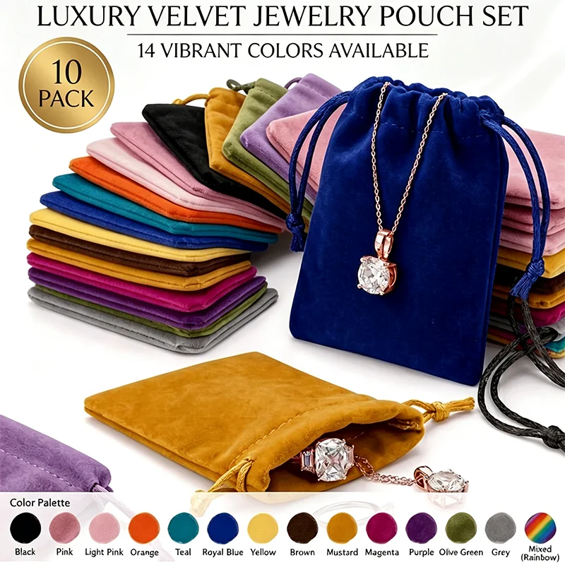 10Pcs Velvet Drawstring Bags, Convenient Drawstring Design, Soft Fabric, Scratch-Resistant and Dust-Proof, Suitable for Christmas Gifts, Qixi Gifts, Wedding Favors, Simple Packaging for Birthday Gifts, Dust-Proof Stora