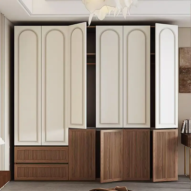 handle-free segmented wardrobe bedroom home retro style swing door 18-board economical wardrobe