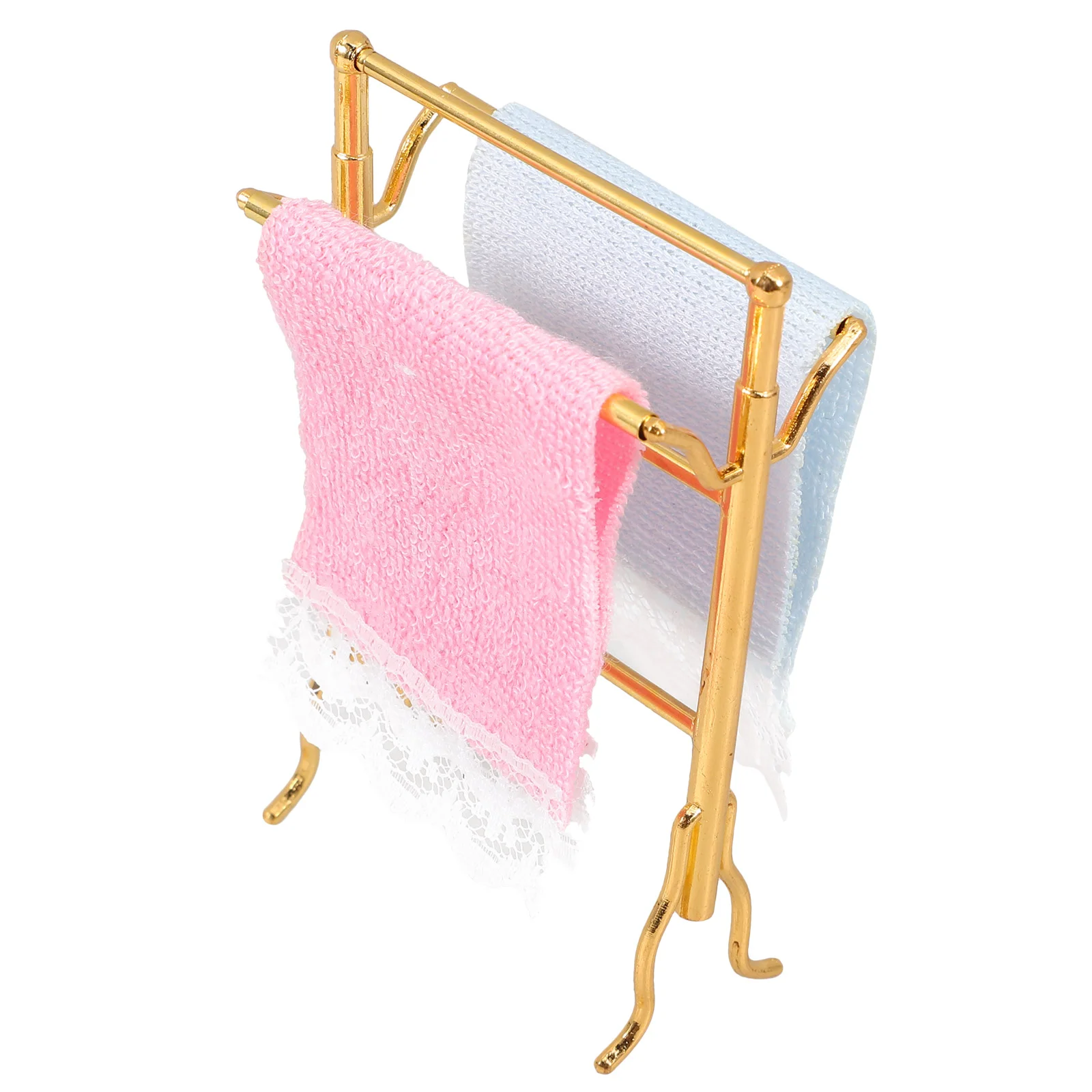 

Miniature Food and Play Towel Shelf for House Furniture Decor Rack Fabric with Towels