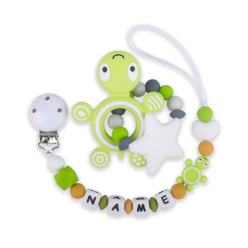 Customized Baby Pacifier Clip Chain Personalized Name Dummy Holder Turtle Silicone Teething Beads Tortoise Soother Chains