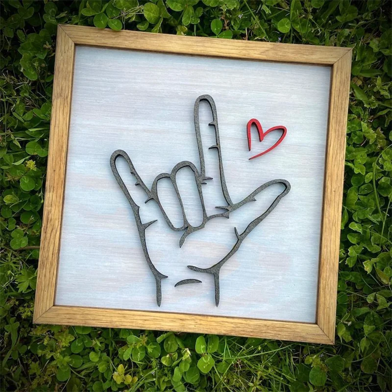 I Love You Gesture Stereoscopic Photo Frame Wooden Hand Love Sign For Home Room Living Room Office Decor