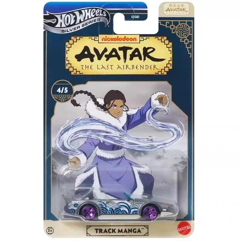 รถฮอตวีลส์ ซิลเวอร์ ลาเบลรถโลหะผสม 1:64 รถหล่อแบบสัดส่วน 《อวตาร: แอร์เบนเดอร์คนสุดท้าย》รถรุ่น Gdg83 ของเล่นสะสม