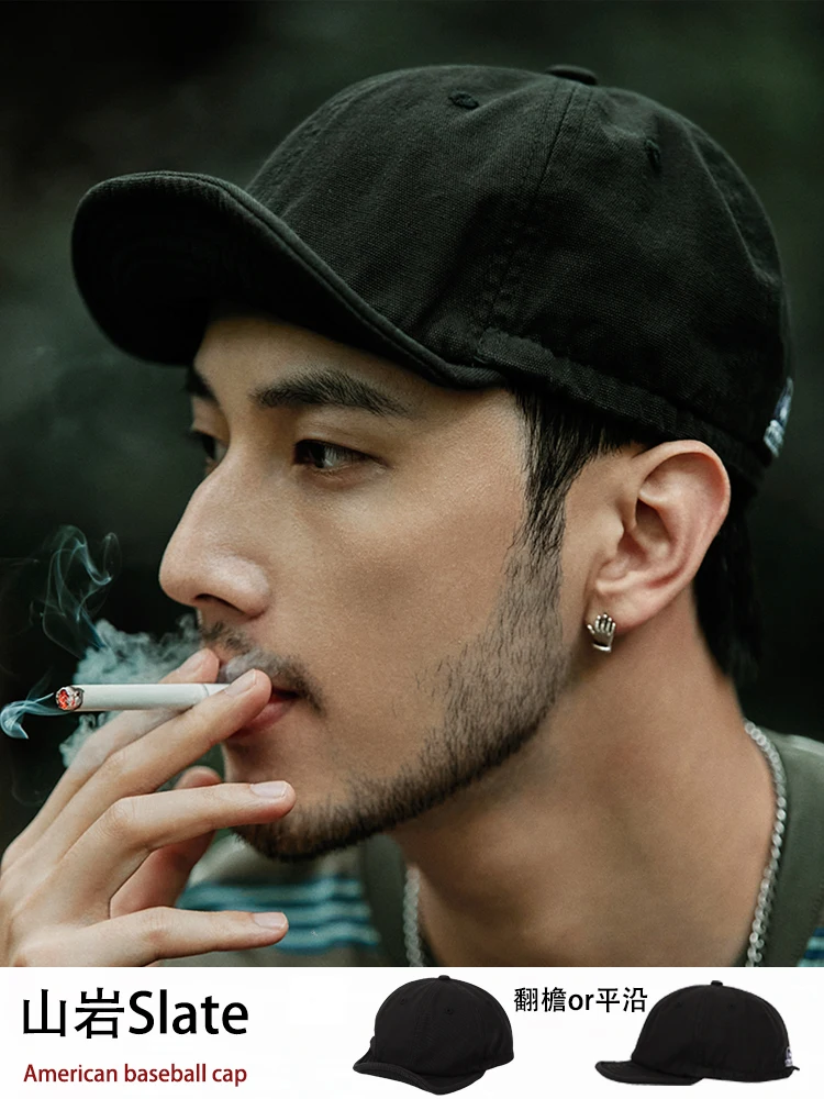 

2025 Rock Niche American Retro Flipped Short Brim Baseball Cap Men's Summer Flat Soft Brimmed Outdoor Sun Hats Snapback for Men