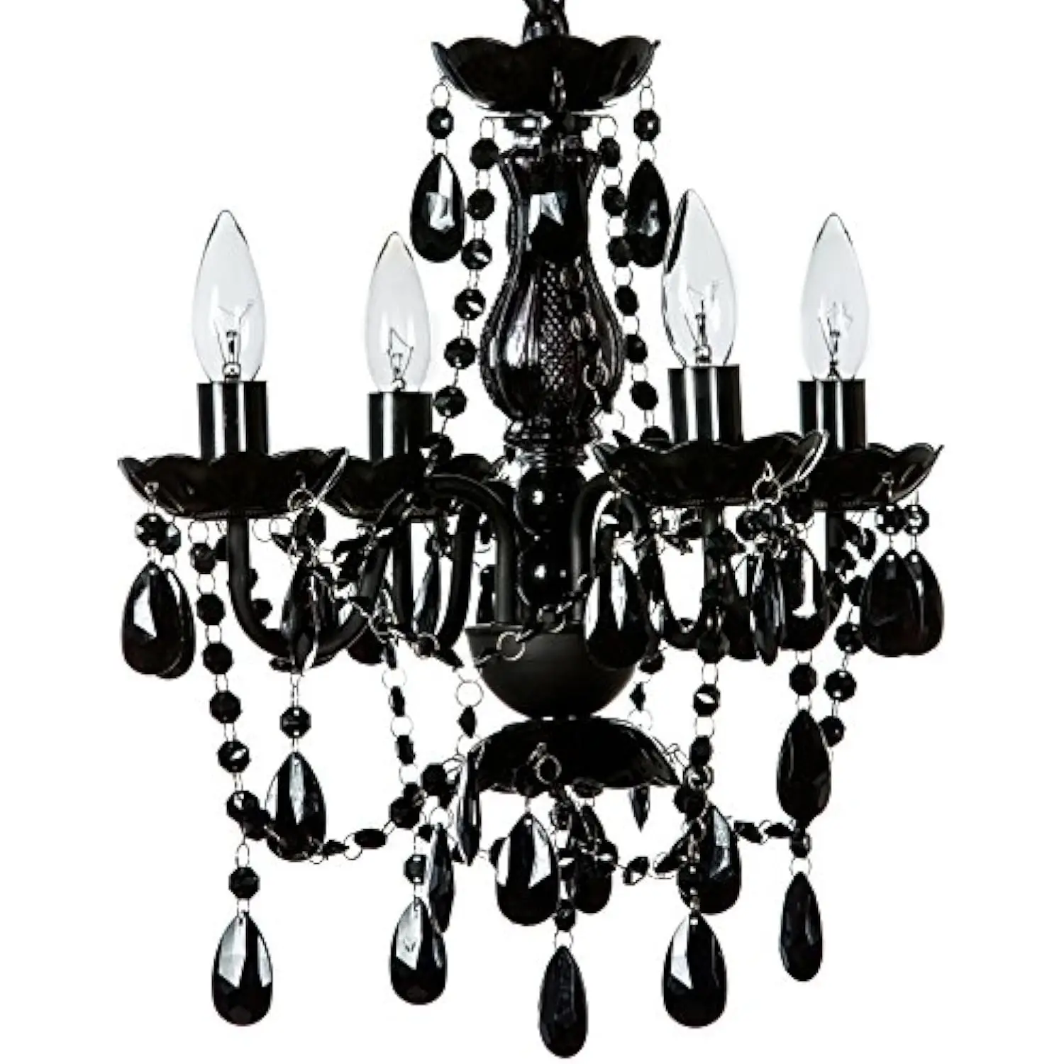 

The original brink house 4 light black hardwire flush mount chandelier h21”xw19”, black metal frame, glass stem and acrylic cry