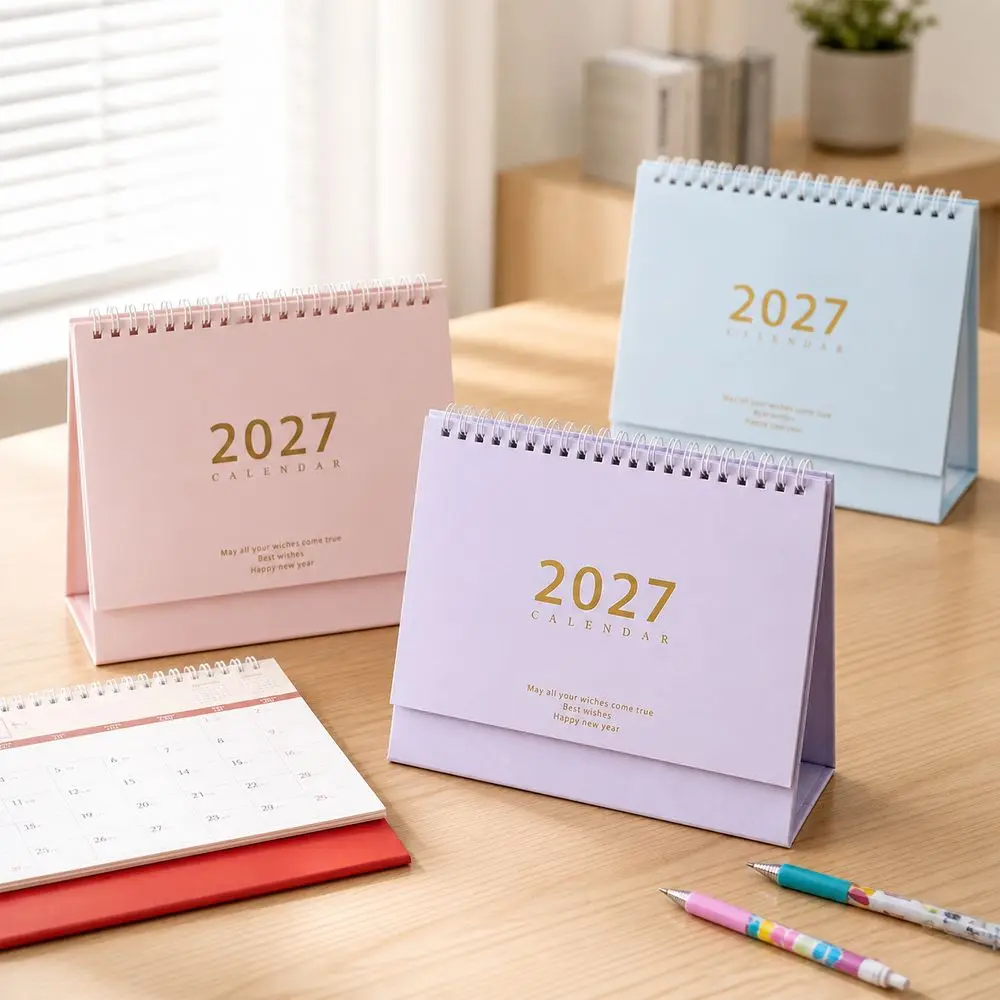 Portable 2027 Desktop Desk Calendar Foldable Decorative Display Standing Table Calendar Morandi Color Flip Calendar
