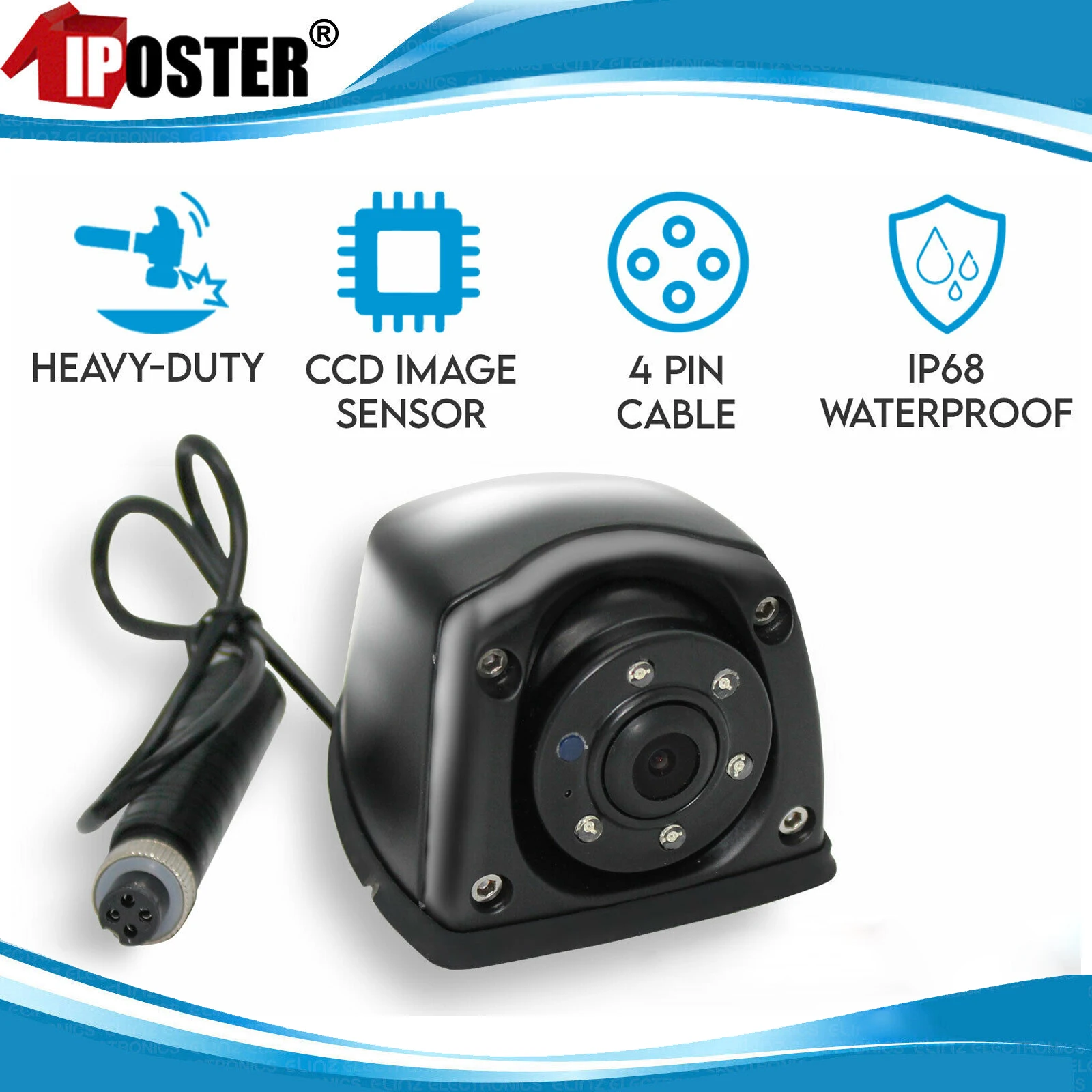 

iPoster 4PIN CCD Color Side Rear View Camera 5 IR LED Night Vision Waterproof Metal Case For Truck Caravan Rv Bus Trailer Van