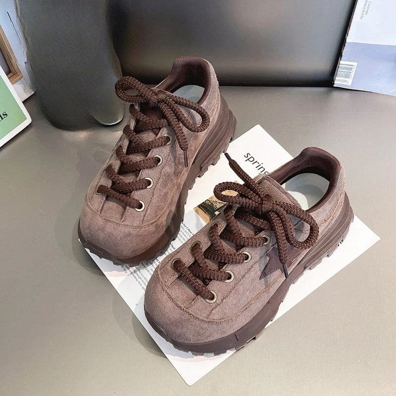 

Thick-soled Round-toe Lace-up Color-blocked Fashionable, Versatile, Comfortable, Anti-slip and Breathable Women's Single Shoes