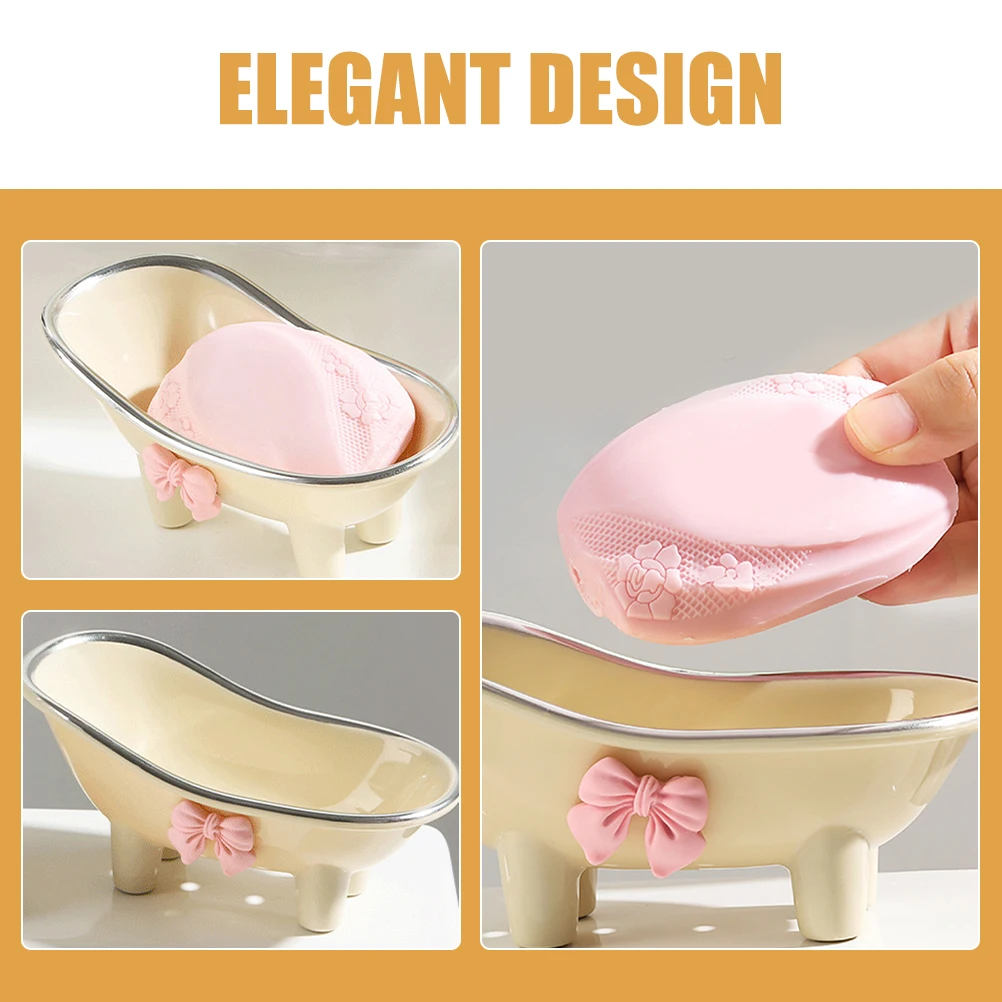 

Bow Soap Holder Bathroom Decor Tub Shaped Tray Boxes Small Soap Dish Storage Reusable ABS Kitchen Counter Shower