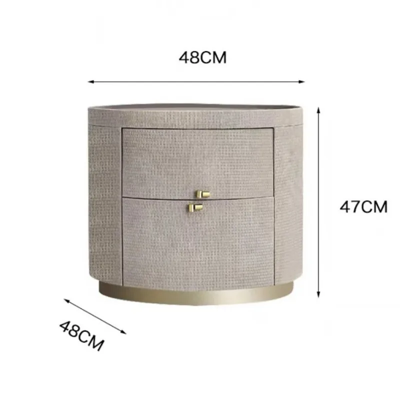 Italian minimalist all solid wood bedside table woven pattern light luxury oval rock slab high-end bedside table bedroom small s