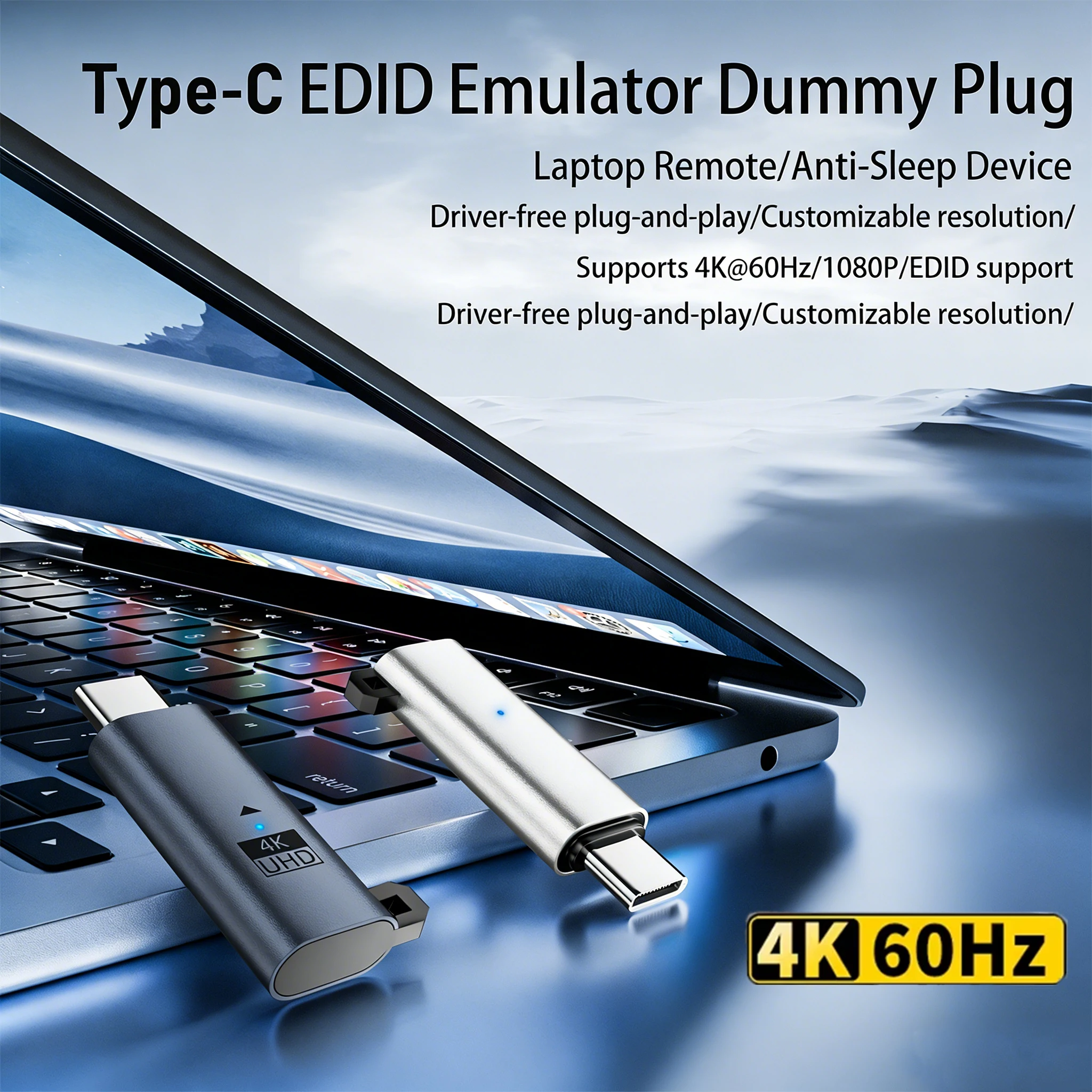 Type-C 4K@60Hz-1080P@120Hz Virtual Display Adapter USB C DDC EDID Dummy Plug Headless Ghost 3840 X2160@60Hz Display Emulator