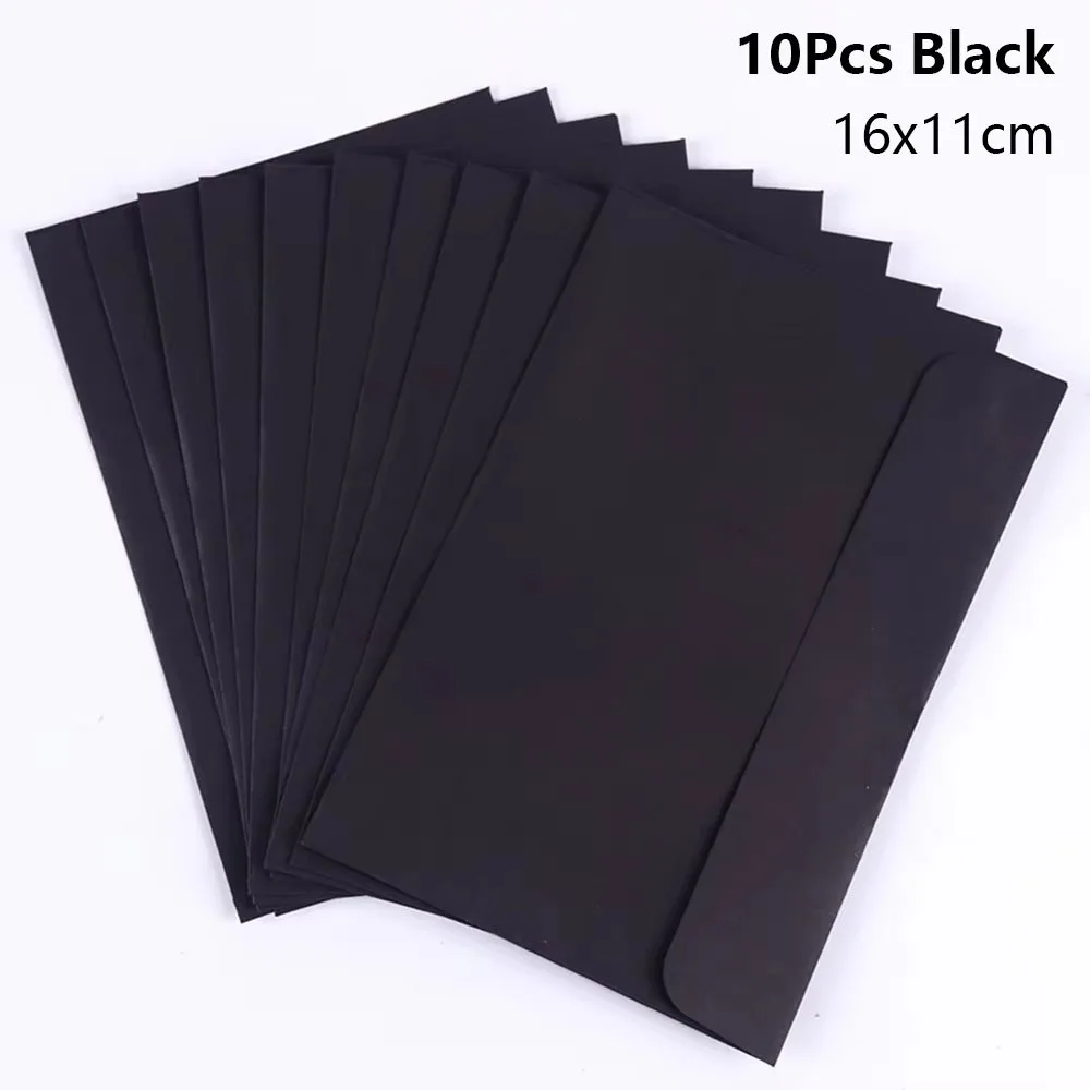 10Pcs 16x11cm Kraft Paper Envelope Black Red Kraft Paper Invitation Envelope Window Envelope Retro Style Letter Envelope