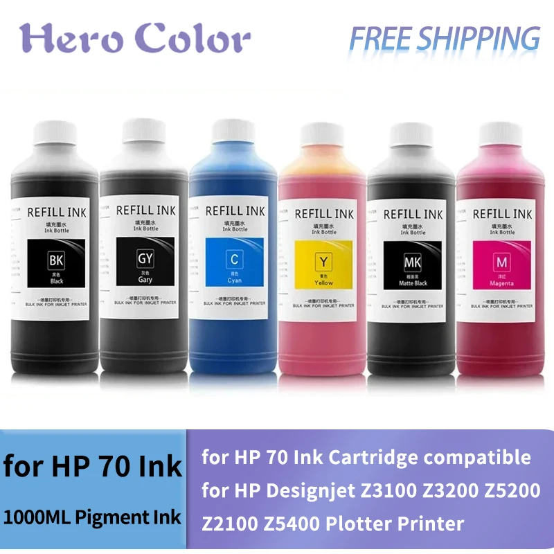 1000ML Pigment Ink Compatible for HP 70 Ink Cartridge Compatible for HP Designjet Z3100 Z3200 Z5200 Z2100 Z5400 Plotter Printer